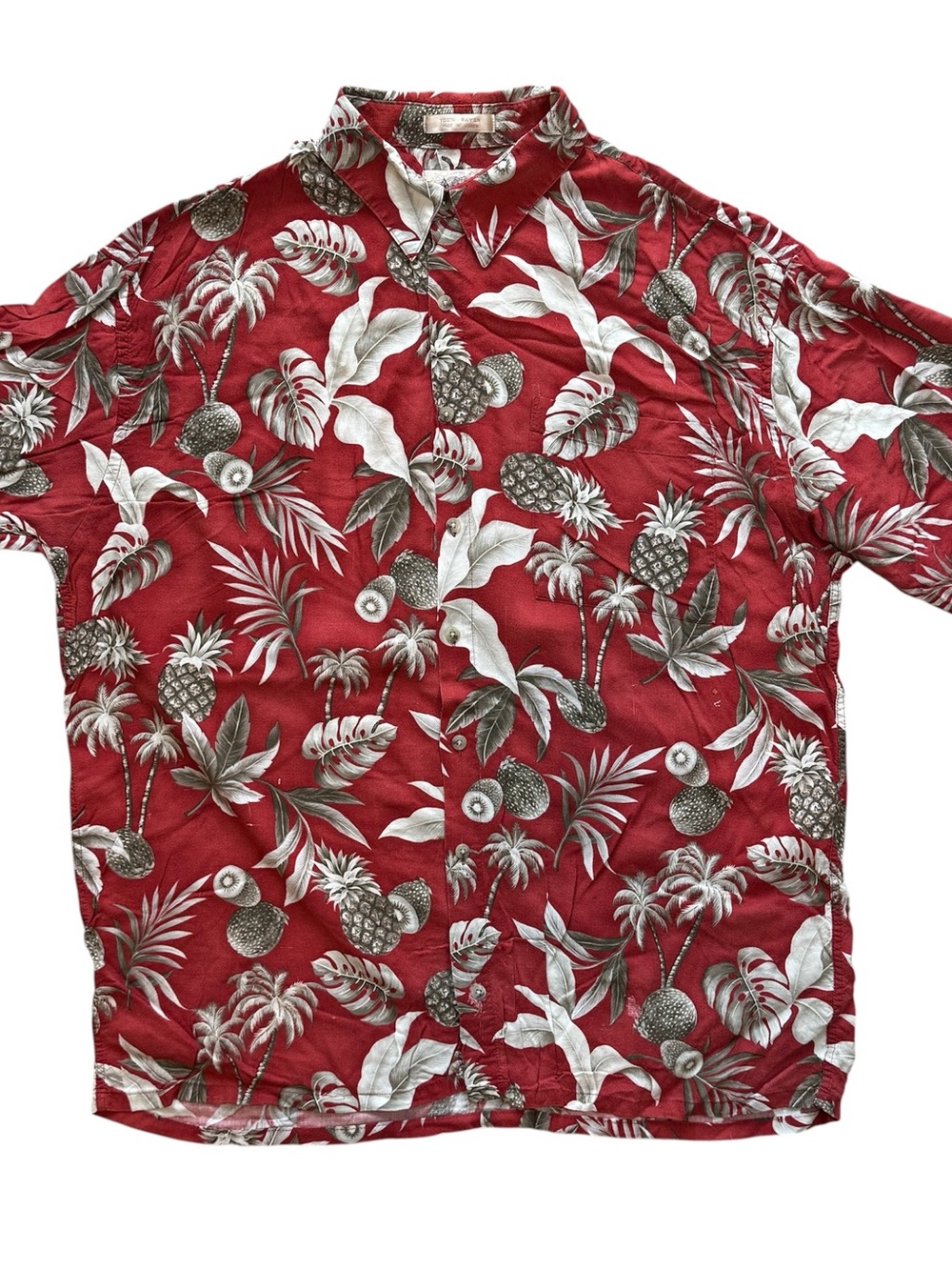 Men's Red Tropical Button-Down Shirt with Pineapple Print Rayon XL
